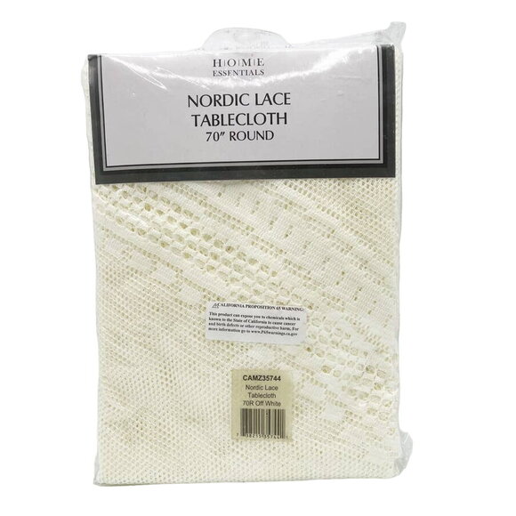 Home Essentials Nordic Lace 70” Round Polyester Tablecloth Off White - Picture 1 of 3